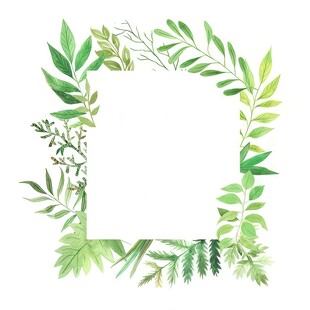 叶片树叶的边框水彩画风格插画