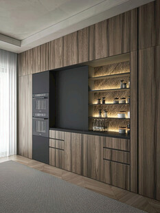 围合高级感装修木作厨房餐边柜子