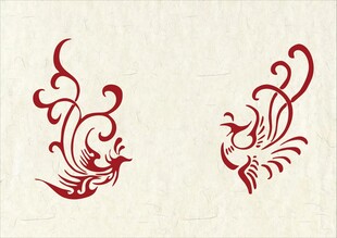 復(fù)古紅色鳳凰花紋圖案設(shè)計(jì)