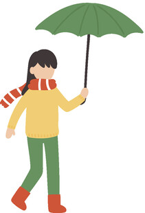 撐傘行走的紅衣小女孩