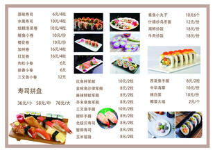 日式壽司菜單展示