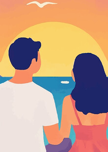 情侶海邊賞日落