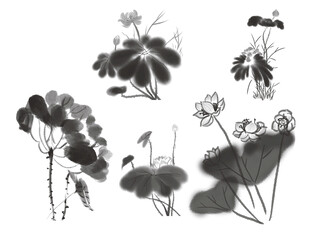 水墨風花卉植物圖案
