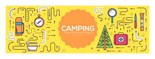 露营主题彩色插画元素