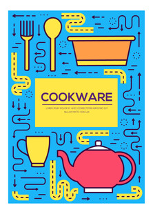 蓝色背景的炊具插画