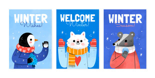 冬季動物歡迎海報