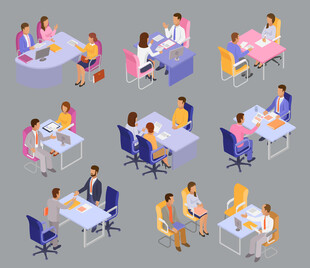 多樣辦公場(chǎng)景人物插畫