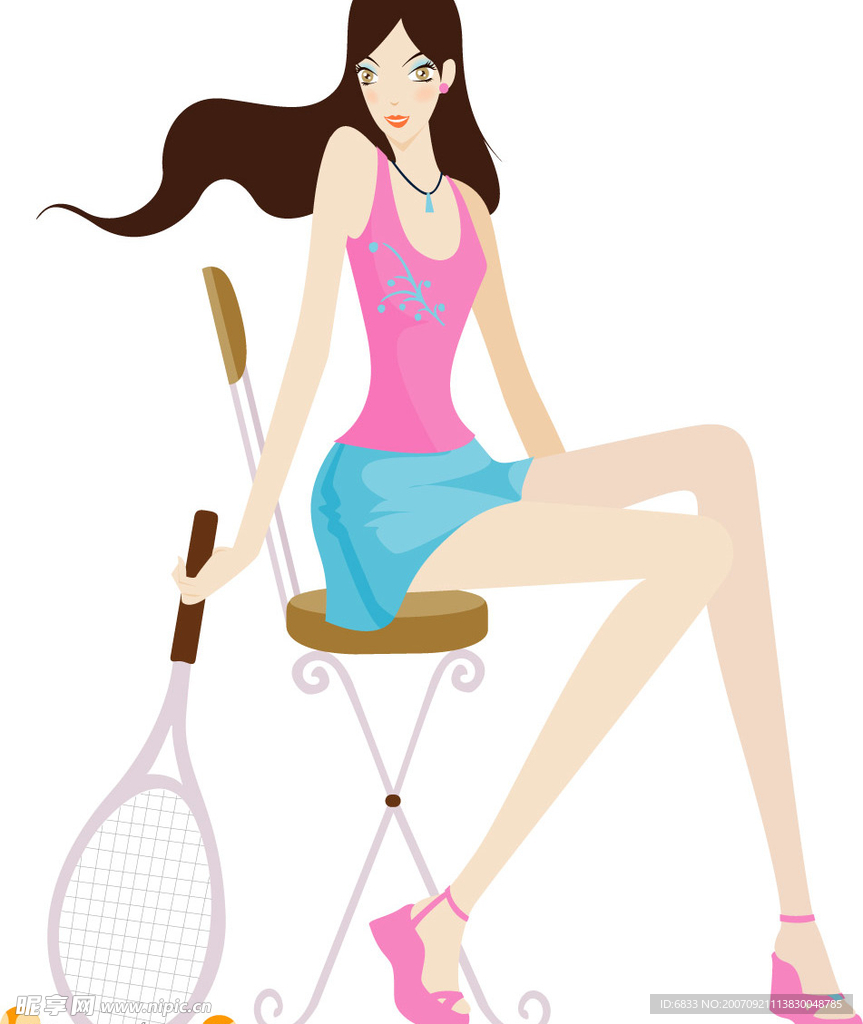 网球女孩插画