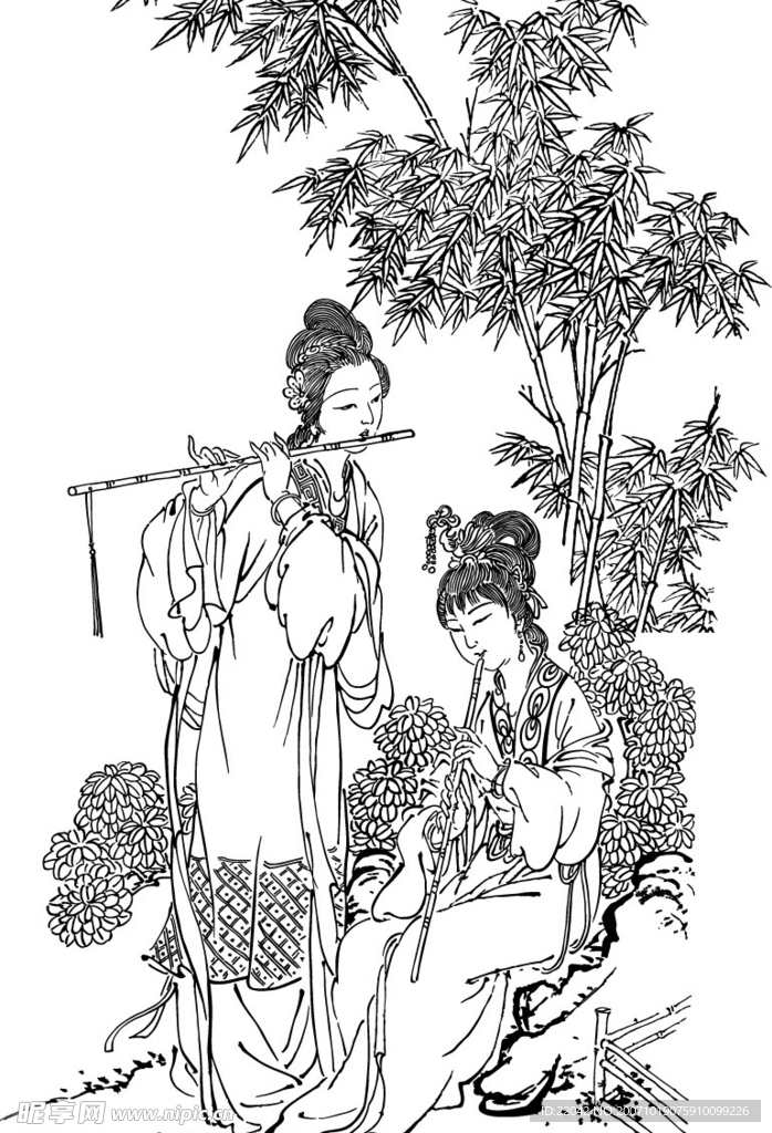 古代仕女白描之一