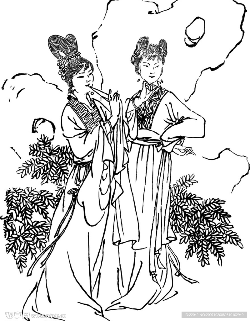 古代仕女白描之二