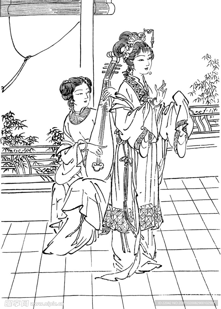 古代仕女白描之五