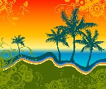 海边椰树剪影与潮流花纹