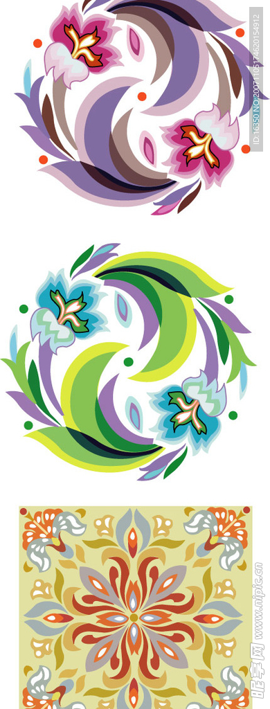 超清晰的彩色花纹矢量图案