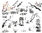 黑白矢量花草