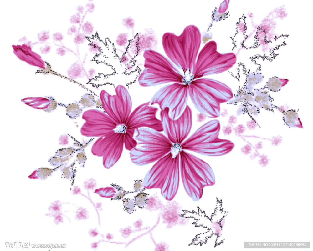 韩国 华丽 花朵 图案 psd