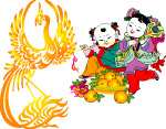 如意童子送福年画矢量图