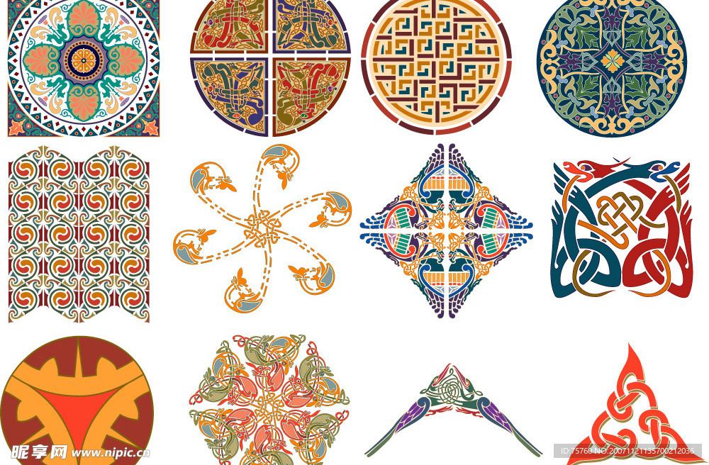 AI矢量图-阿拉伯和凯尔特风格精致装饰花纹图案