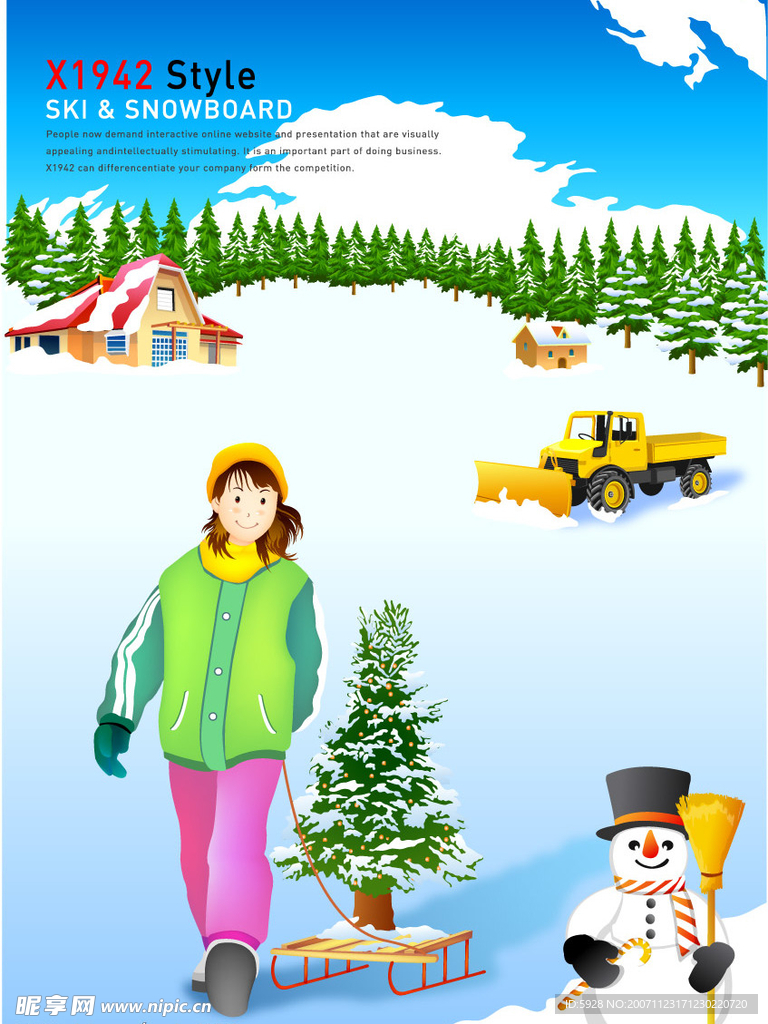 矢量冬季滑雪运动