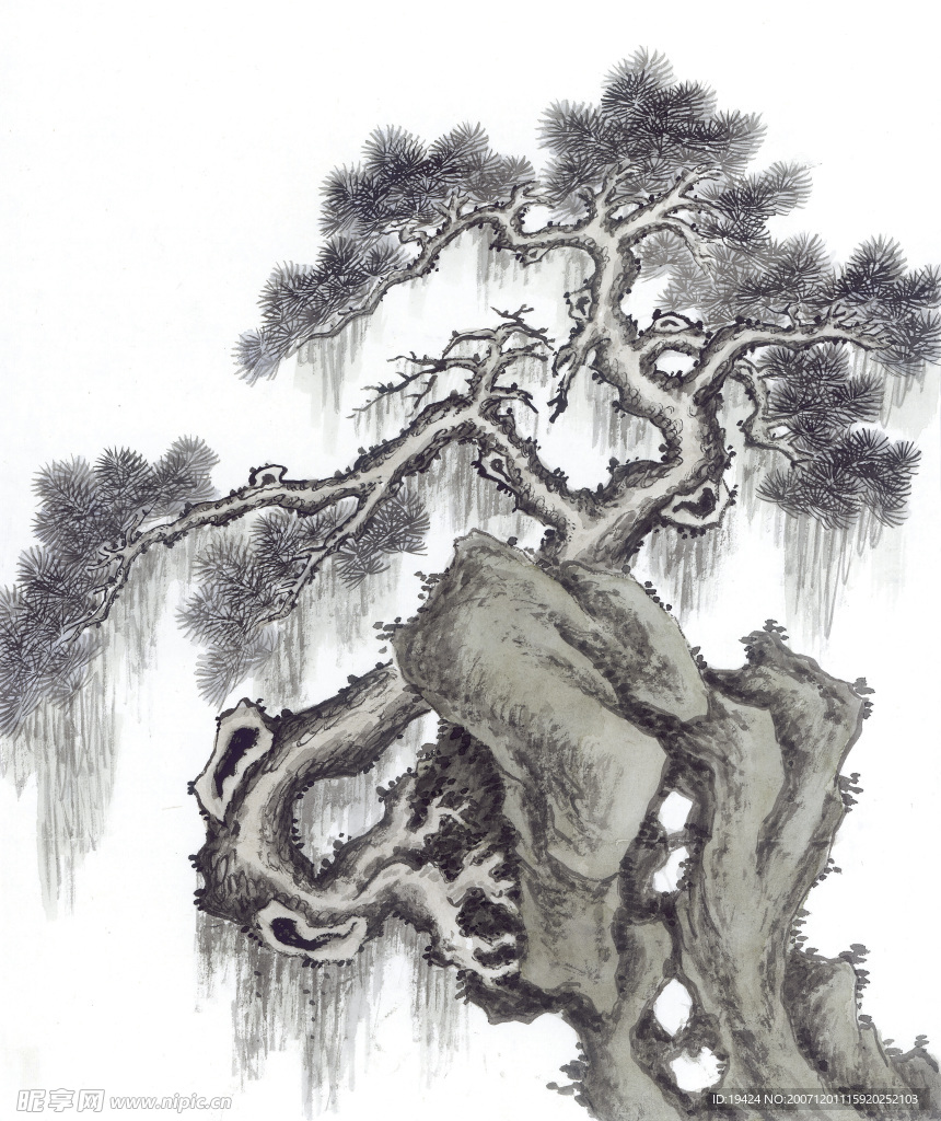 松树 水墨画 高分辩率 非常清晰-1
