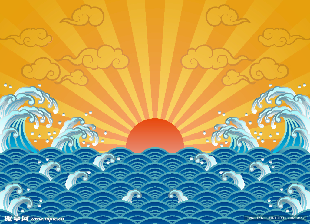 矢量海上日出