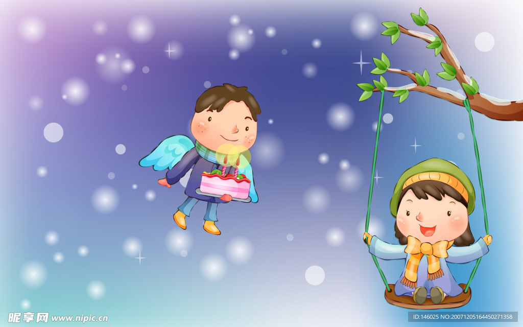 圣诞冬日童年插画