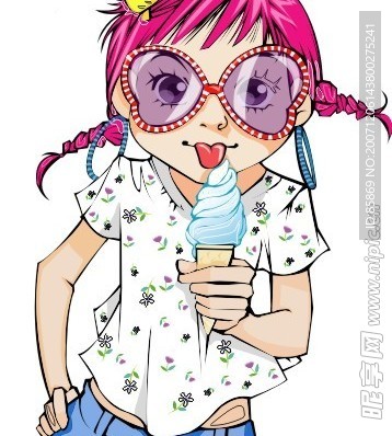 吃冰激凌的小女孩