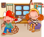 韩国可爱卷发女孩矢量图