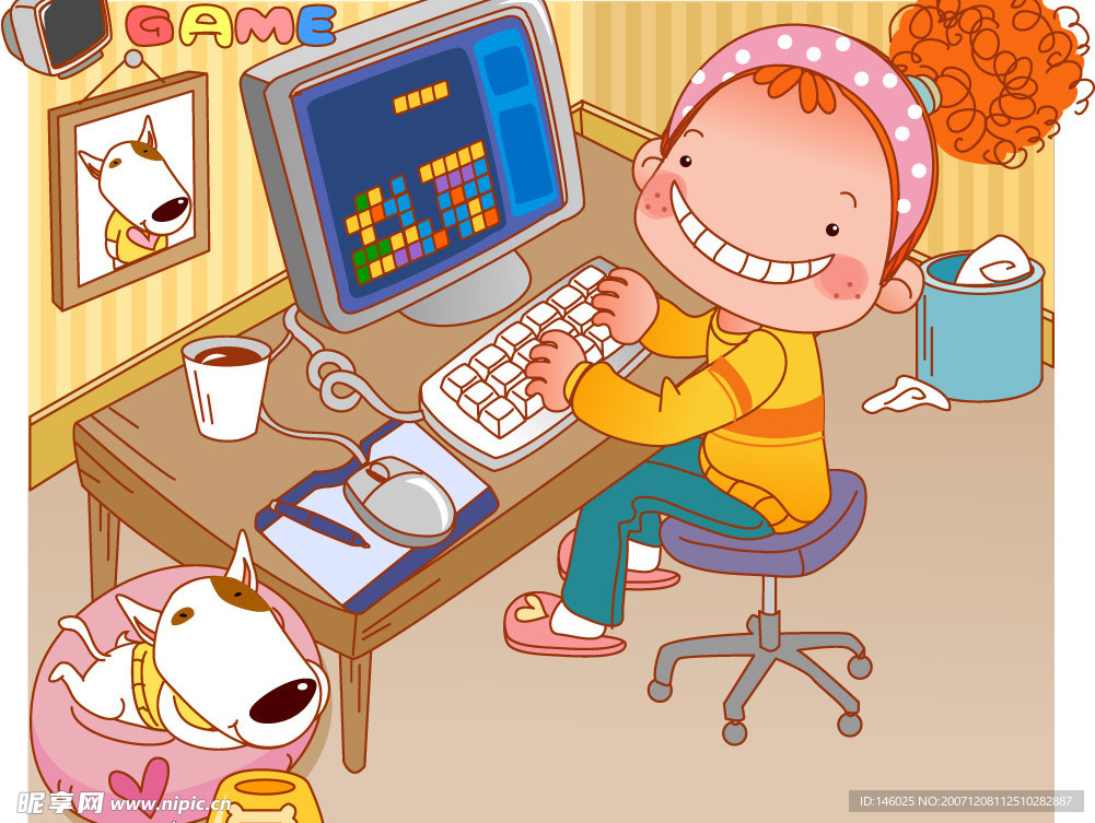 韩国可爱卷发女孩矢量图