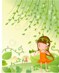 可爱美丽卡通女孩和花朵