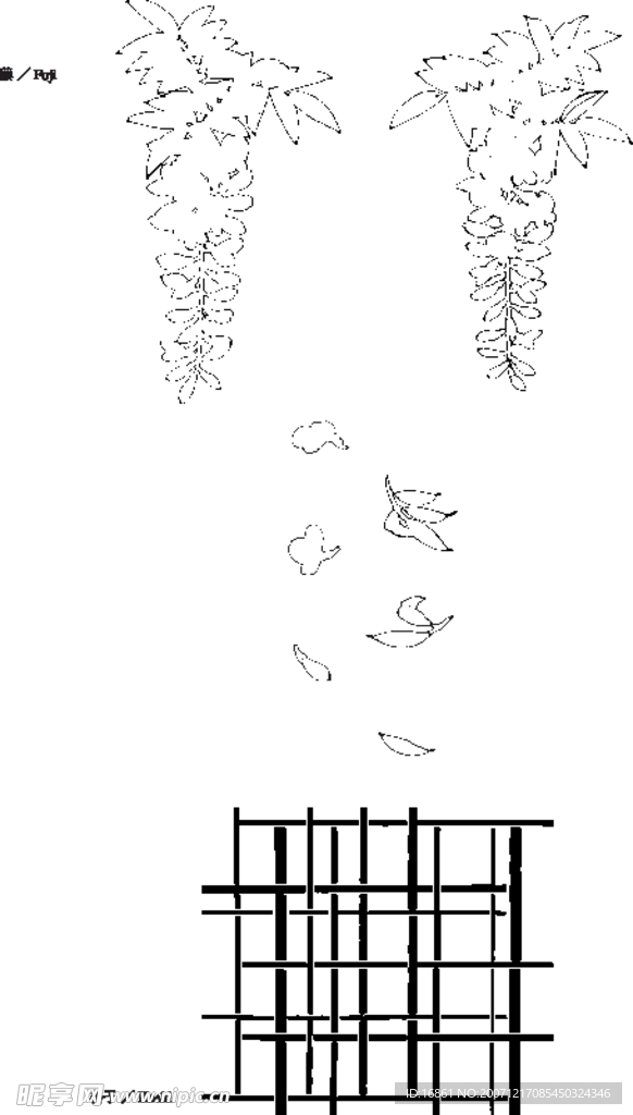 日本线描植物花卉矢量素材