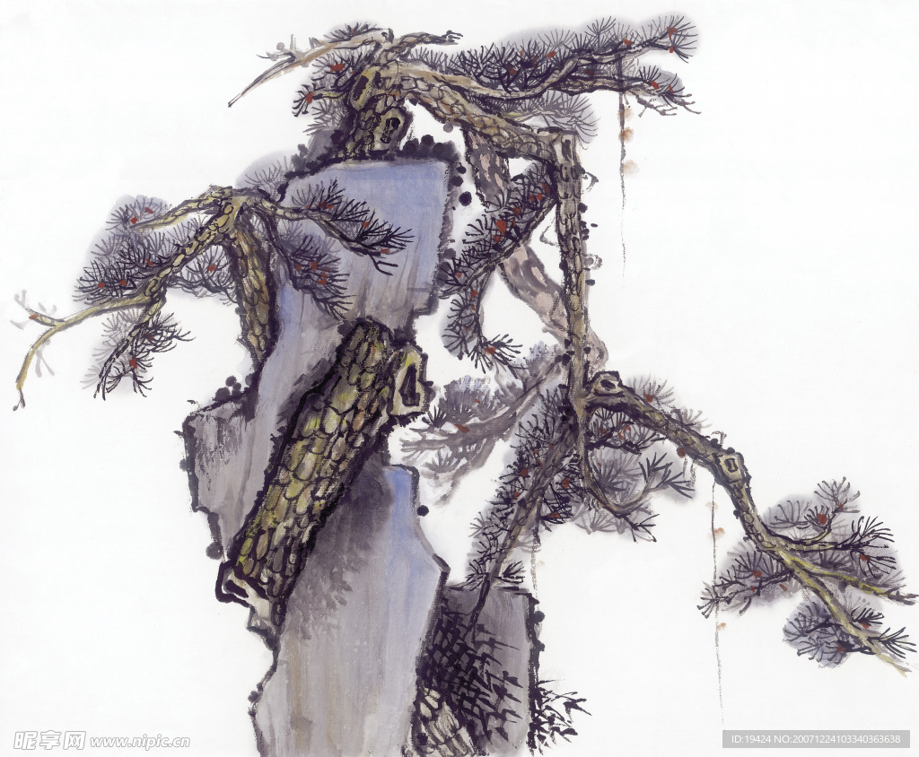 山水水墨画 松树 古松