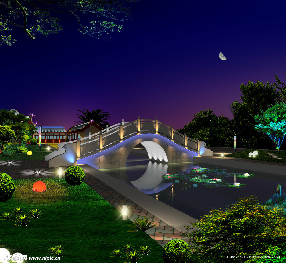 公园景观桥灯饰psd图