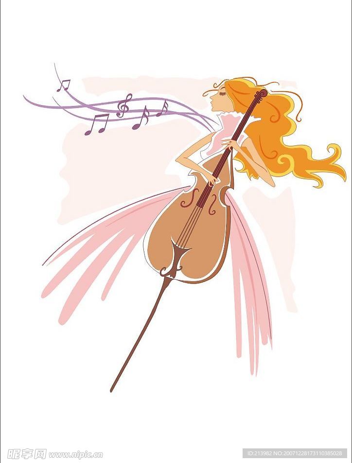矢量人物－－拉大提琴的美女