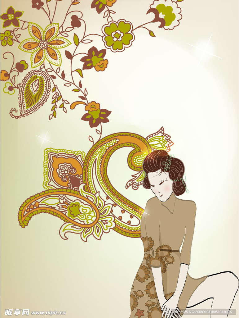 韩国精美花纹　女人与花