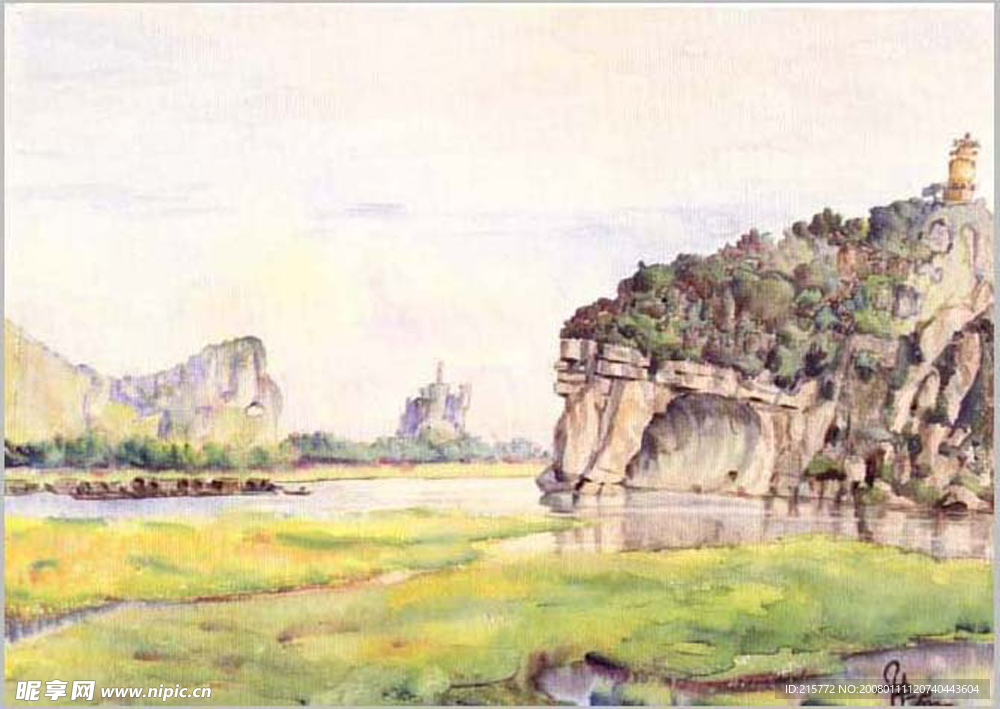 油画桂林象鼻山