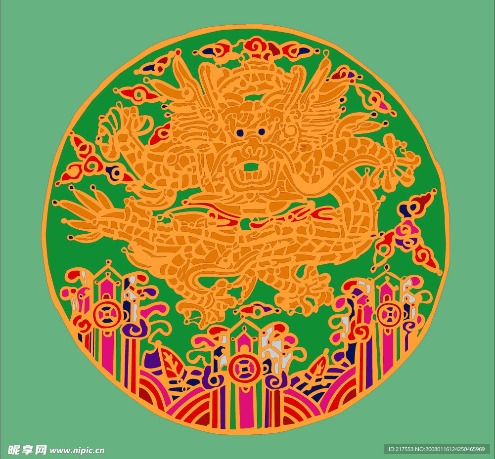 中国古典圆形龙图案矢量素材
