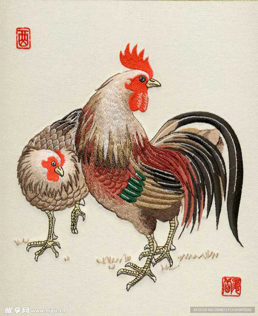 精致12生肖刺绣—-鸡