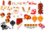 灯笼烟花爆竹-经典新年、春节元素矢量素材