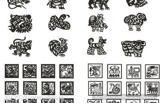 12生肖矢量卡通剪纸素材集合图片