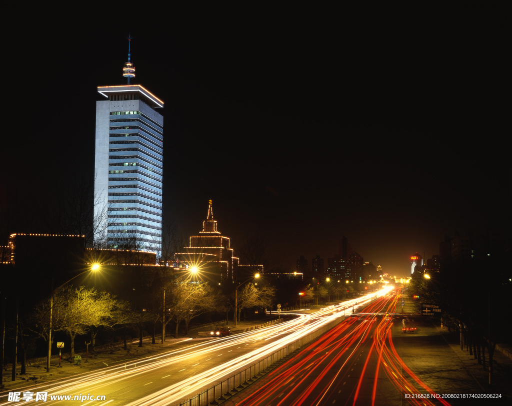 北京夜景,夜景道路素材