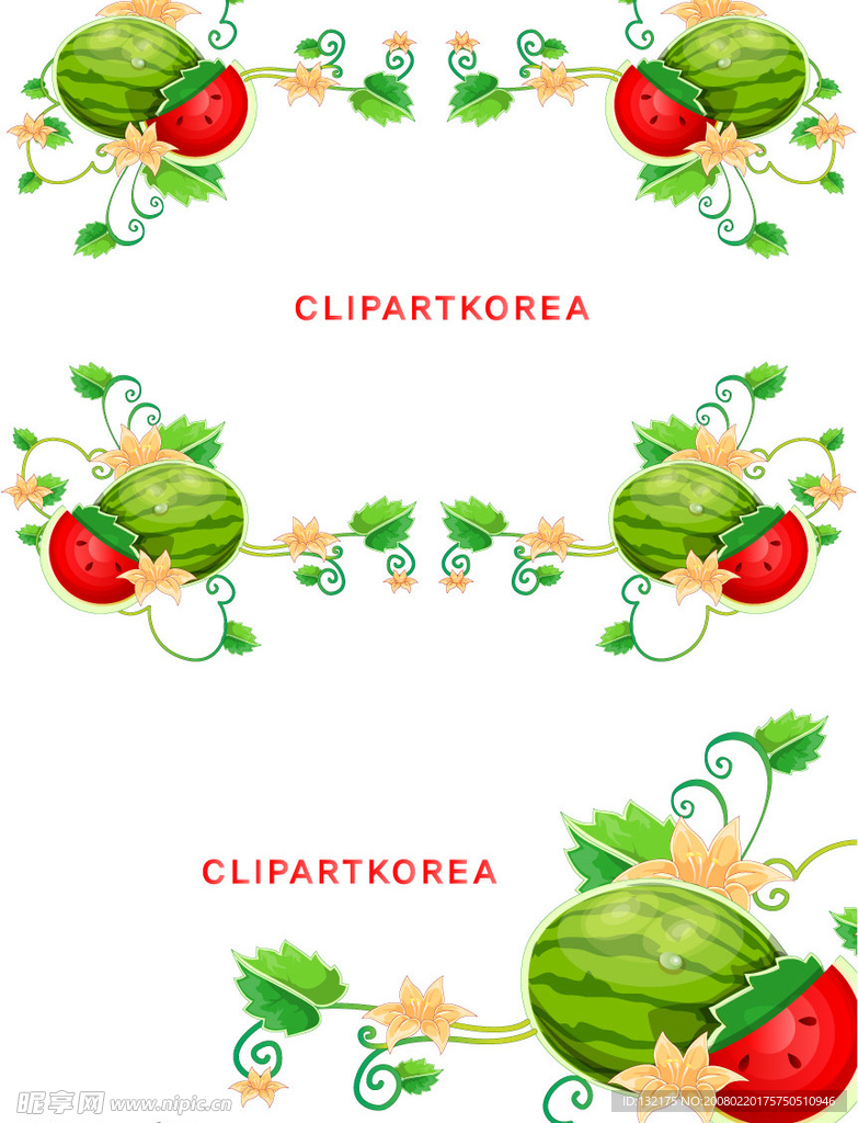 韩国花卉、水果与蝴蝶花边矢量素材