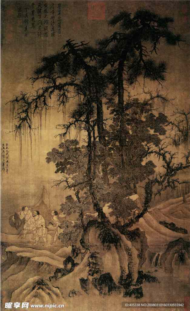 松蒲归渔图 国画