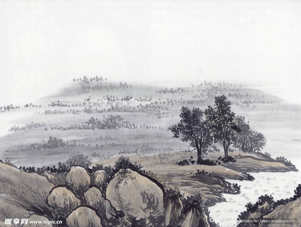 山水水墨画古代山水画