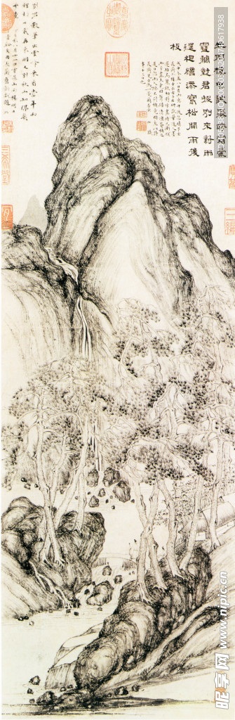 山楼对雨图