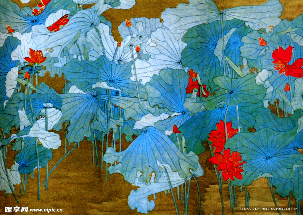 高精度国画荷花