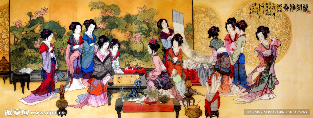 重彩工笔  仕女图