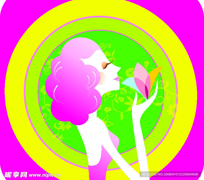 手绘卡通美女插画