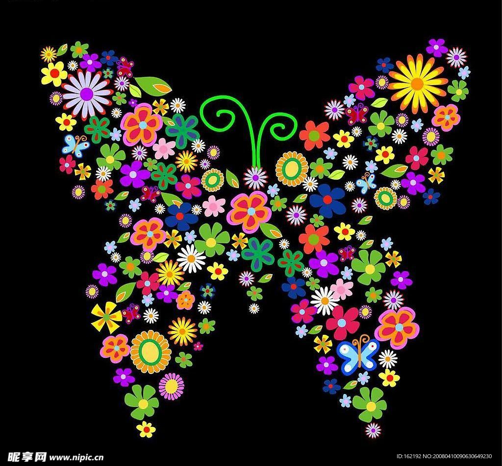 色彩斑斓的花卉组成的蝴蝶矢量素材
