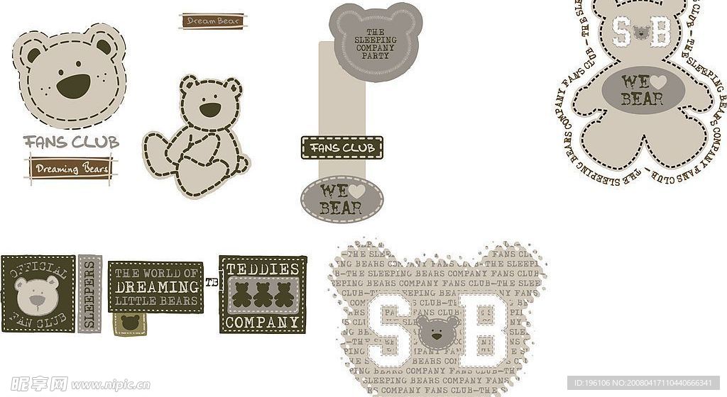 可绣可印的小熊仔图案