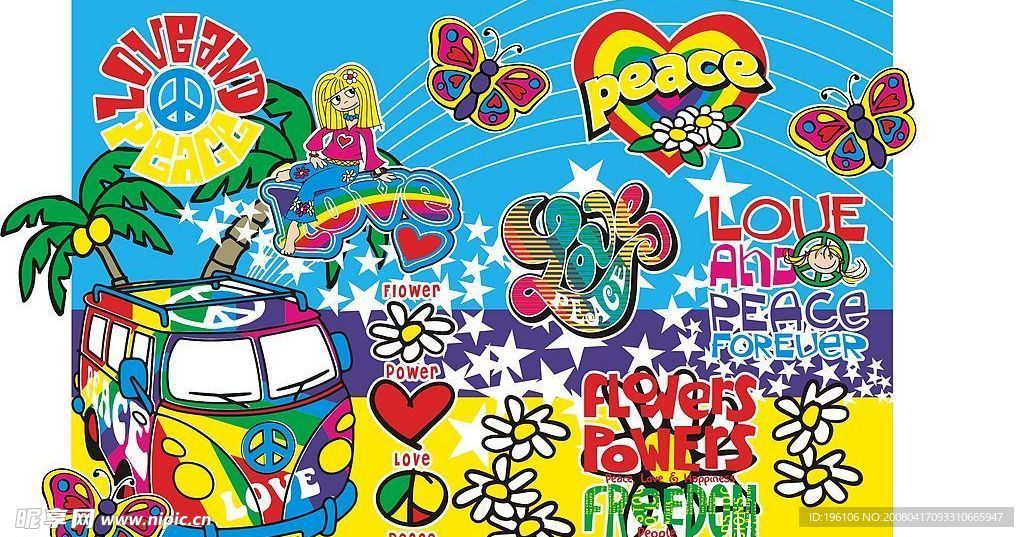 超多元素组合 很酷的小女孩 色彩缤纷